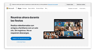 Antaño era la herramienta por antonomasia a la hora de realizar videollamadas y sigue siendo muy utilizada. Skype te ofrece llamadas de hasta 50 personas de forma gratuita, con un límite de 4 horas de vídeo por llamada y de 100 horas al mes.