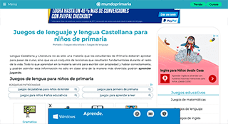 Portal que incluye diferentes juegos y actividades de Lengua Castellana para niños y niñas en Educación Primaria. Su punto débil es la saturación publicitaria presente en la página, que hace que la navegación sea más lenta y pesada.