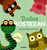 Todos bostezan es un divertido cuento en el que todos los animales bostezan hasta quedarse dormidos. Es interactivo, por lo que los pequeños podrán abrir y cerrar la boca de los diferentes animales.