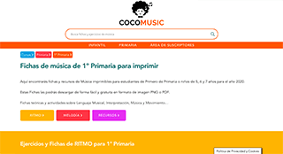 Esta página te permitirá imprimir fichas de música para Educación Infantil y Primaria clasificadas según la temática: ritmo, melodía, lenguaje musical, expresión y movimiento, recursos variados y más. Cada ficha contiene información relevante sobre su nivel de dificultad, cursos a los que se dirige, valoraciones y conceptos sobre los que trata.