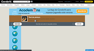 ​Esta página incluye múltiples juegos en formato test clasificados por temática, entre los que destacamos la sección de Arte, que incluye a su vez campos como la arquitectura, la escultura y la pintura. Cabe destacar que la página incluye publicidad y que no se visualiza correctamente desde todas las resoluciones.