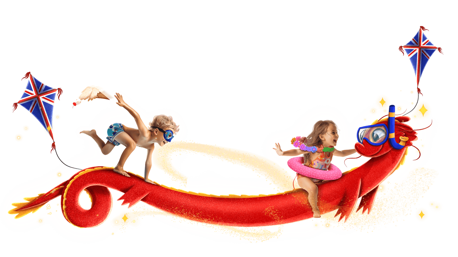 Kids riding dragon