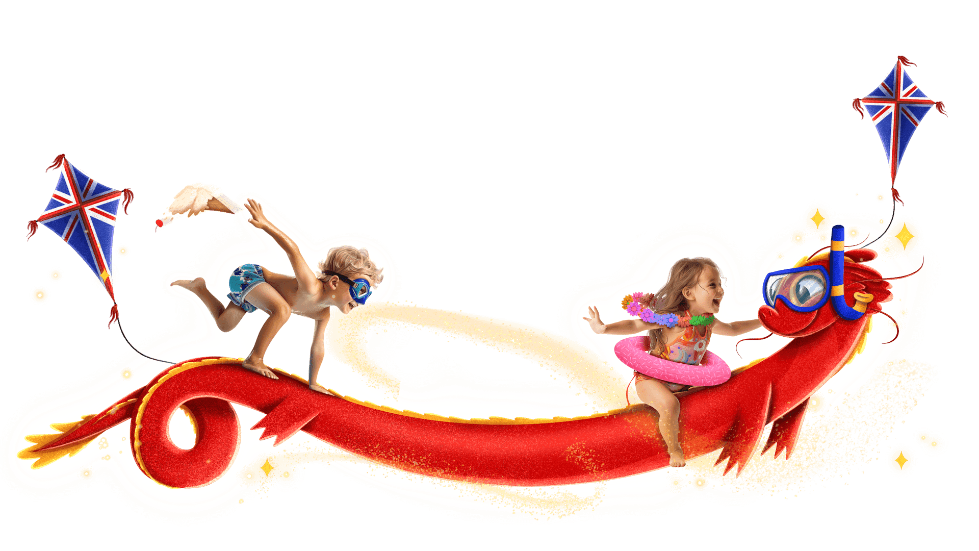 Kids riding dragon